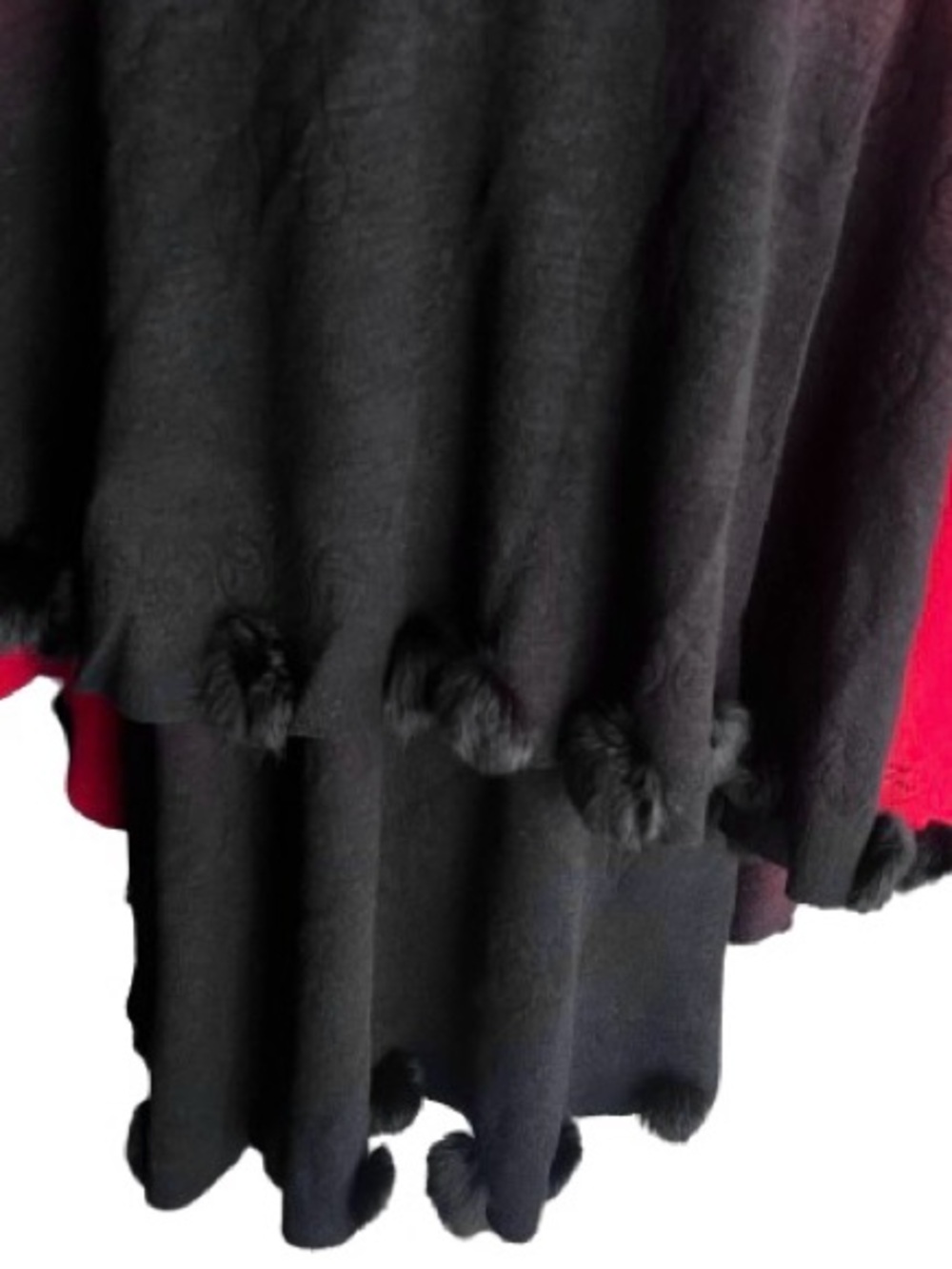 Ombre Layered circular Shawl Faux Fur Pom Pom Trim Red Black Floral Wrap Scarf - Picture 8 of 13